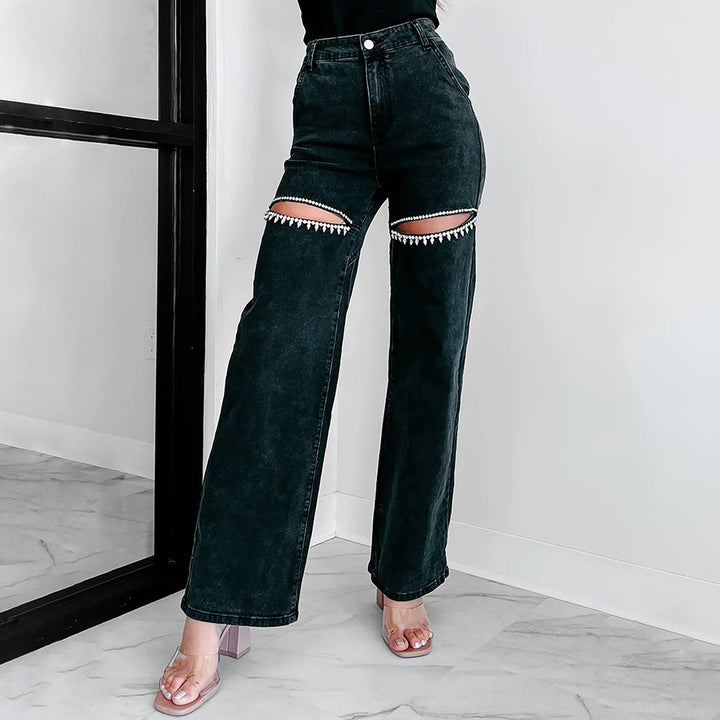 Damen Hochtaillierte Jeans mit durchbrochenem Design Drune