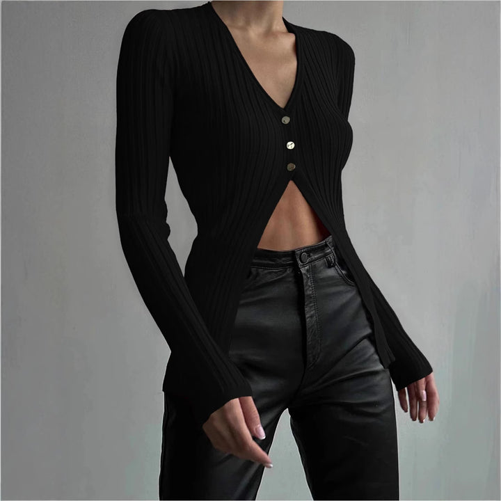 Damen modischer Strickpullover mit V-Ausschnitt Drune