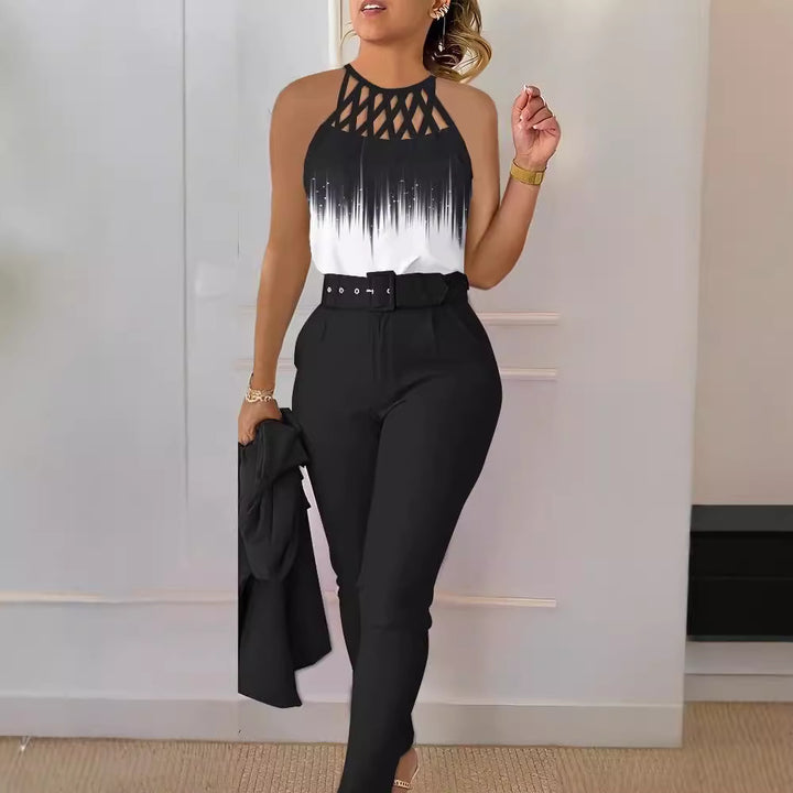 Damen Schicke Bluse mit Netzträgern und eleganter Hose Drune