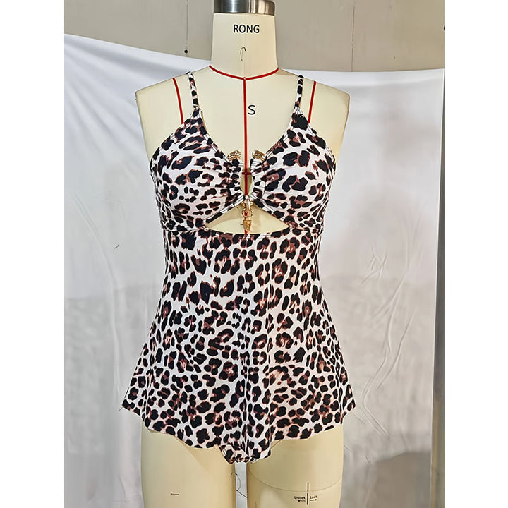 Damen Einteiler Badeanzug mit modischem Leopardenmuster und raffiniertem Cut-Out Drune