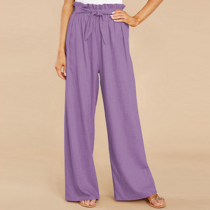 Damen nan Leinenhose mit Paperbag-Bund und weitem Bein Drune