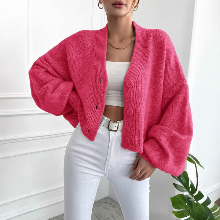 Damen lässiger Grobstrickcardigan mit knöpfbarem Design und voluminösen Ärmeln Drune