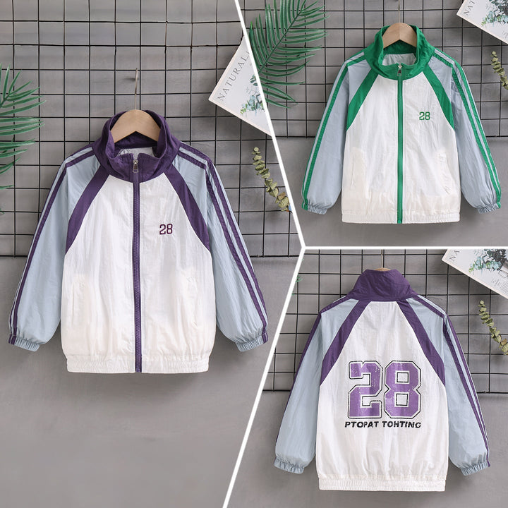 Unisex nan leichte Retro Windjacke mit Stehkragen, durchgehendem Reißverschluss und markanten Kontraststreifen Drune