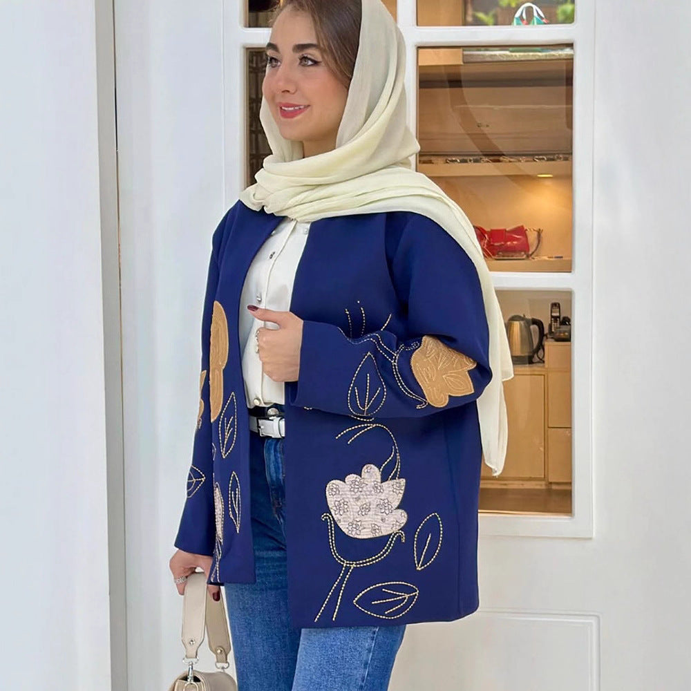 Damen modische Blazerjacke mit floralen Stickereien Drune