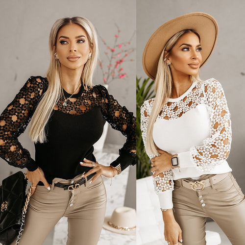 Damen Bluse mit eleganten Spitzenärmeln Drune