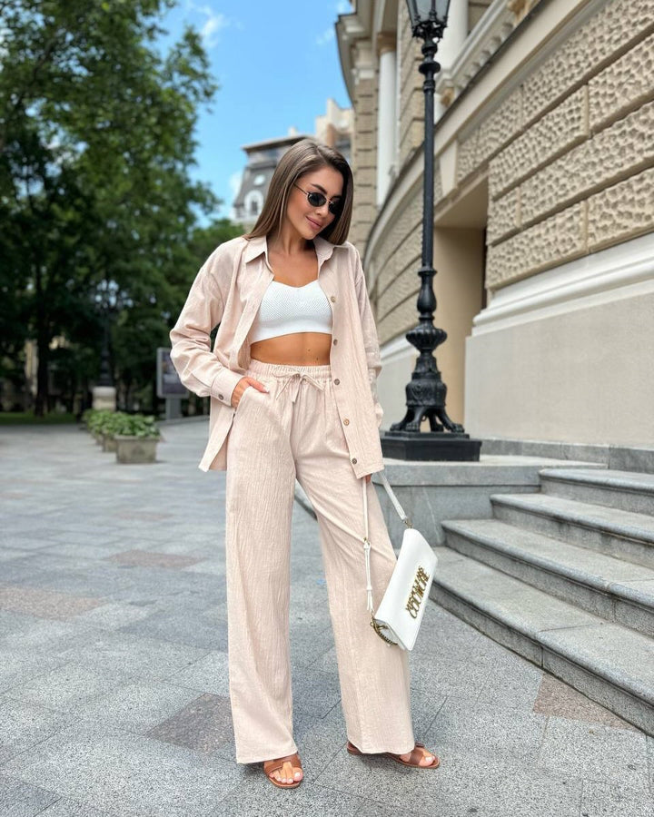 Damen modische weit geschnittene Jacke und Hose Set Drune