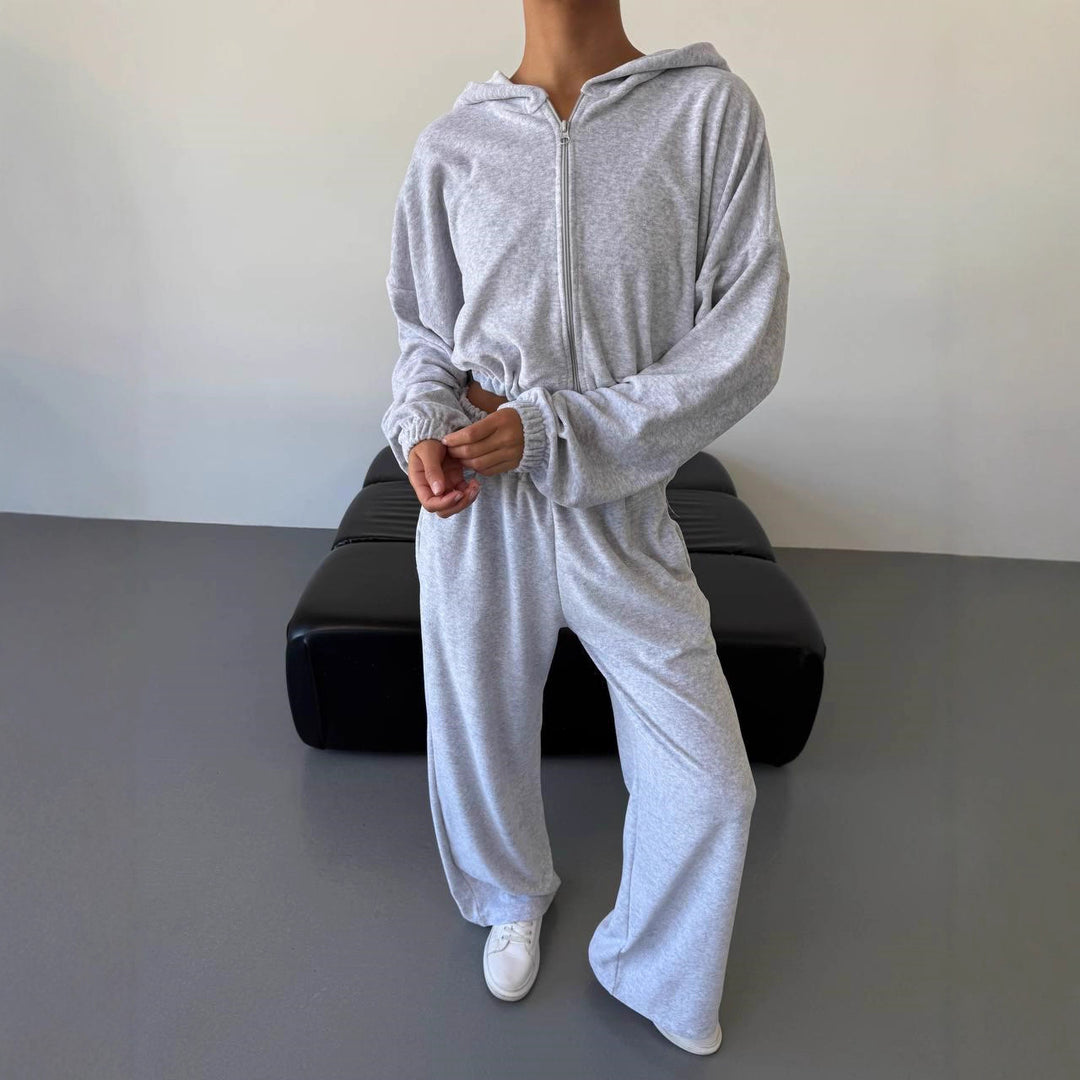 Damen Lässiges Freizeit-Set mit pulloverartigen Jacke und weitem Bund Drune