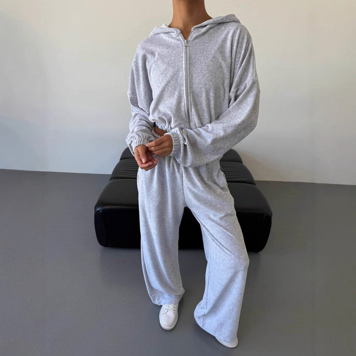 Damen Lässiges Freizeit-Set mit pulloverartigen Jacke und weitem Bund Drune