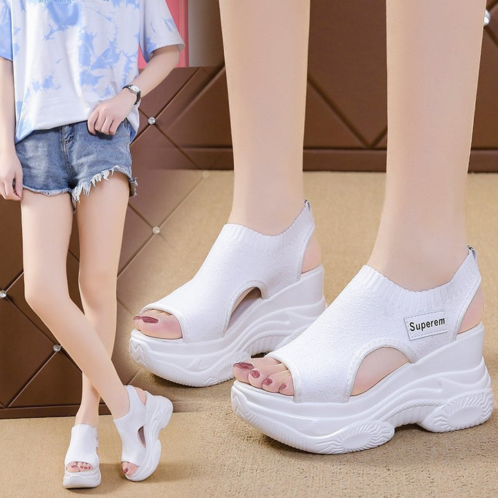 Damen nan Plateau-Sandalen mit elastischem Strickschaft und sportlicher Profilsohle Drune