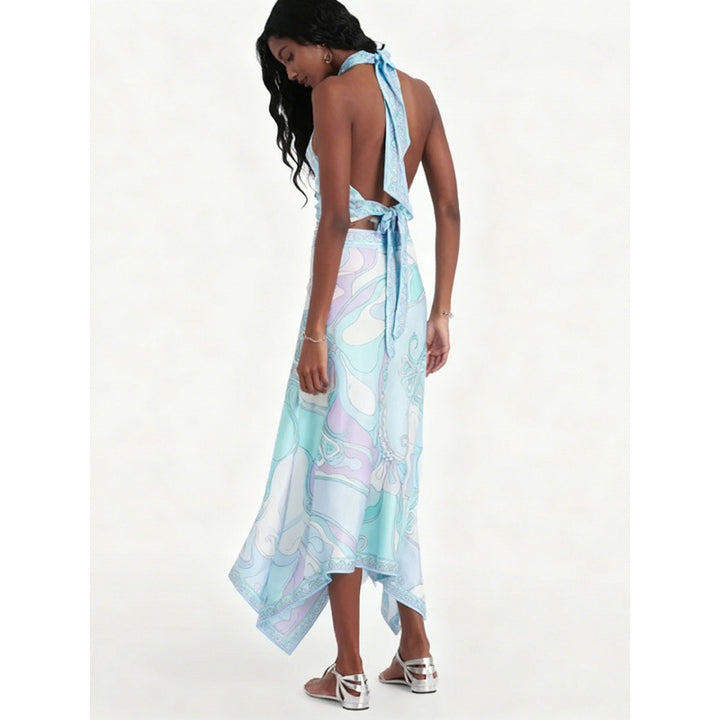 Damen Halterkleid mit asymmetrischem Saum und auffälligem Grafikdruck Drune