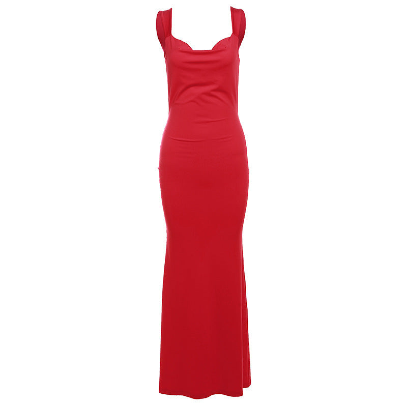 Damen Elegantes Maxikleid mit figurbetontem Schnitt und tiefem V-Ausschnitt Drune