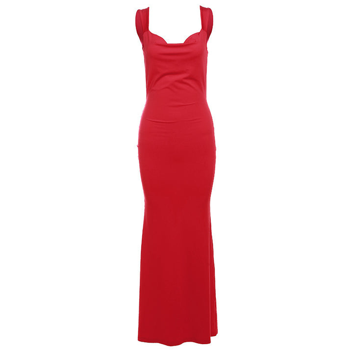Damen Elegantes Maxikleid mit figurbetontem Schnitt und tiefem V-Ausschnitt Drune