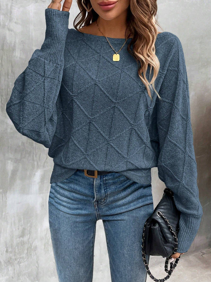 Damen Modischer Strickpullover mit modernem Rautenmuster und weitem Schnitt Drune