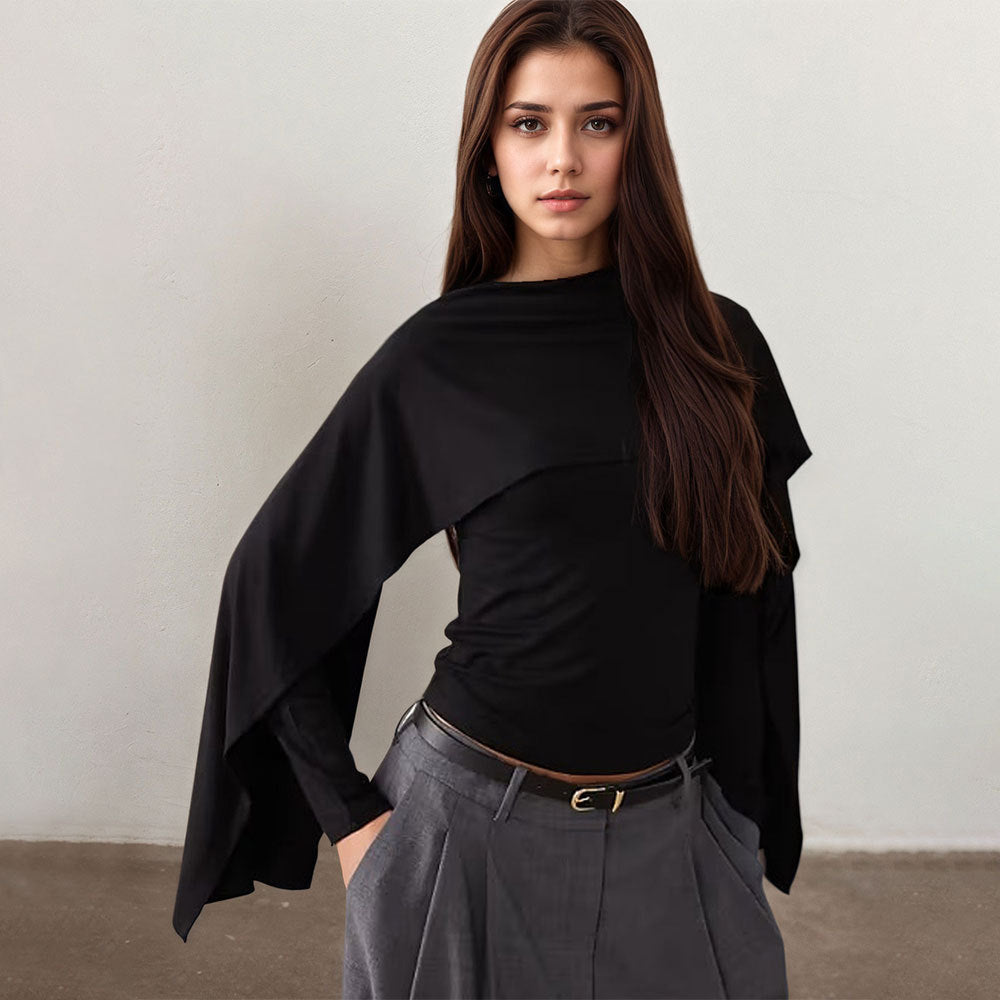 Damen Elegantes Oberteil mit asymmetrischem Design und weit geschnittenen Ärmeln Drune