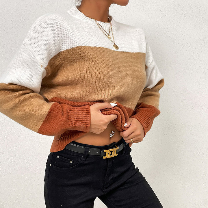 Damen modischer Pullover mit Farbblockdesign Drune