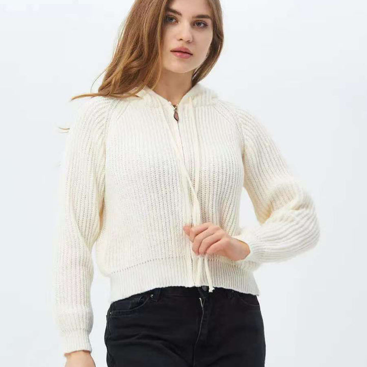 Damen Kuscheliger Kapuzenpullover im Rippdesign mit cropped Schnitt Drune