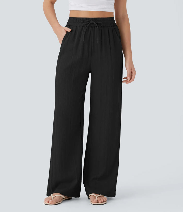 Damen weite Palazzo-Hose mit elastischem Bund und praktischen Taschen Drune