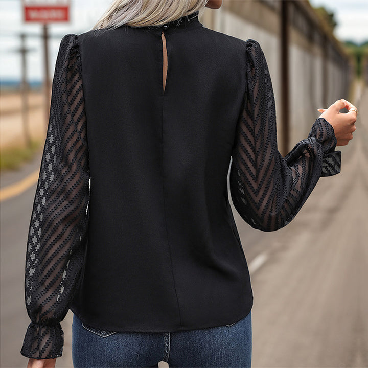 Damen Elegantes Blusenshirt mit transparenten Ärmeln und Knopfdetails Drune