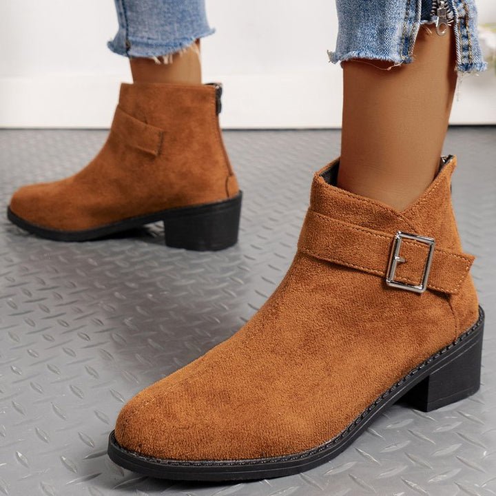 Damen Stiefeletten mit modischem Schnallen-Detail und komfortablem Blockabsatz Drune