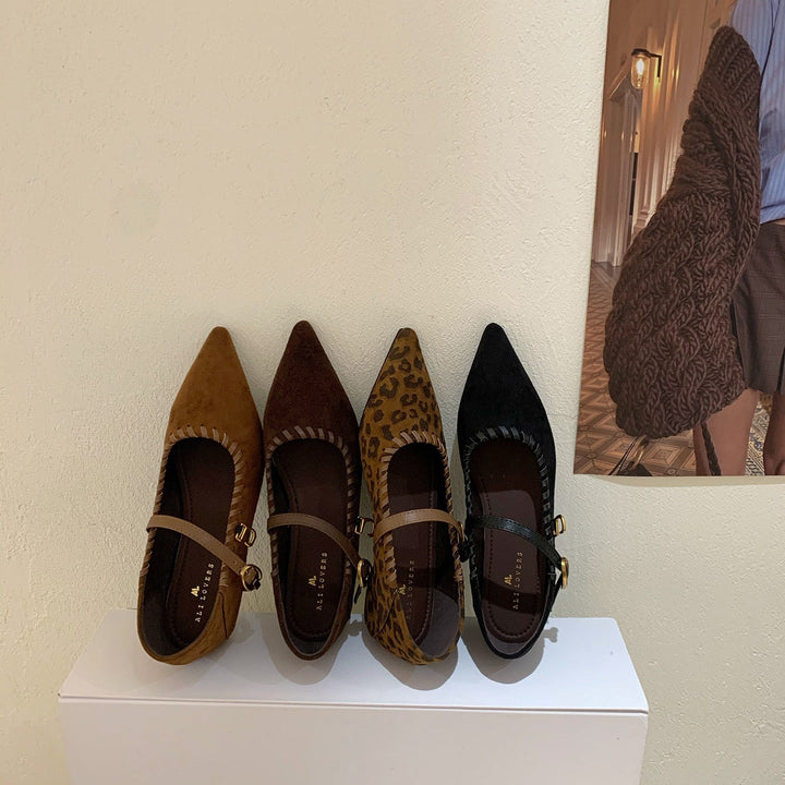 Damen elegante Schnürpumps mit modischem Riemen und spitzem Fußteil Drune