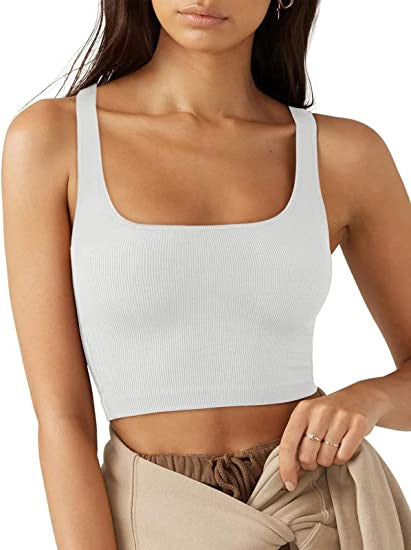 Damen Crop Top mit geripptem Stoff und breiten Trägern Drune