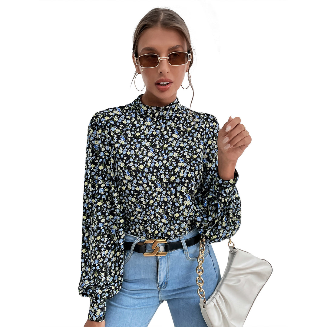 Damen Bluse mit hochgeschlossenem Kragen und voluminösen Ärmeln Drune