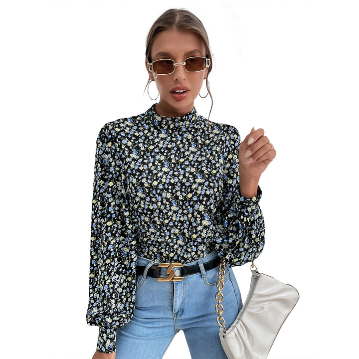 Damen Bluse mit hochgeschlossenem Kragen und voluminösen Ärmeln Drune
