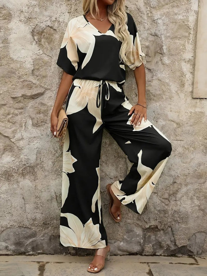 Damen entspanntes Jumpsuit mit floralem Design und elastischem Bund Drune