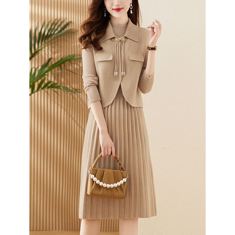 Damen Strickkleid mit kombiniertem Blazer-Design und feiner Rippstruktur Drune