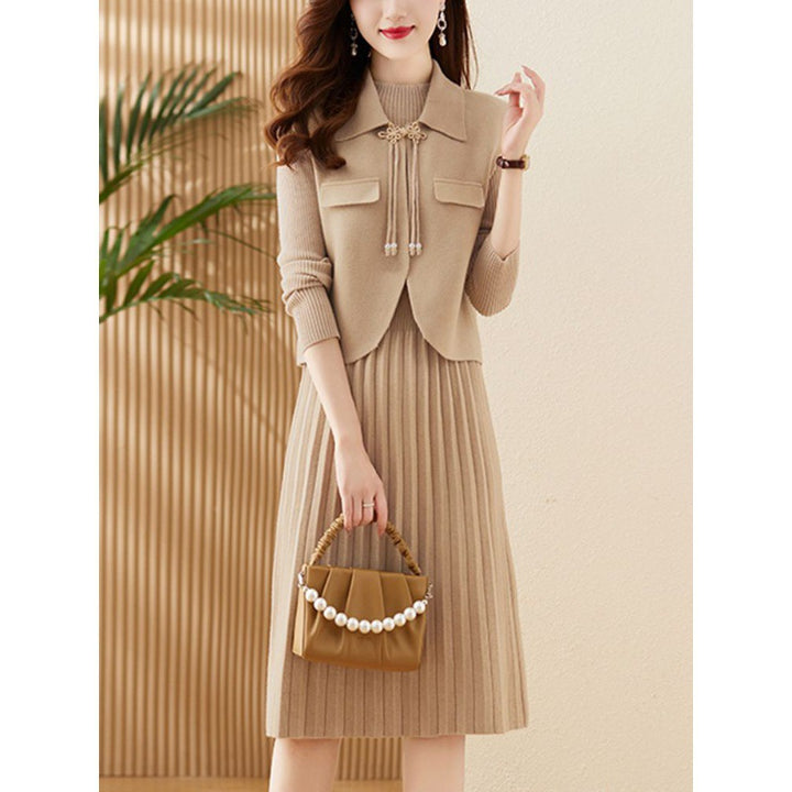 Damen Strickkleid mit kombiniertem Blazer-Design und feiner Rippstruktur Drune