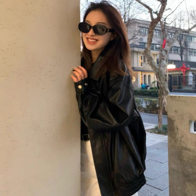 Damen Lederjacke im Oversized-Stil mit modischen Details Drune