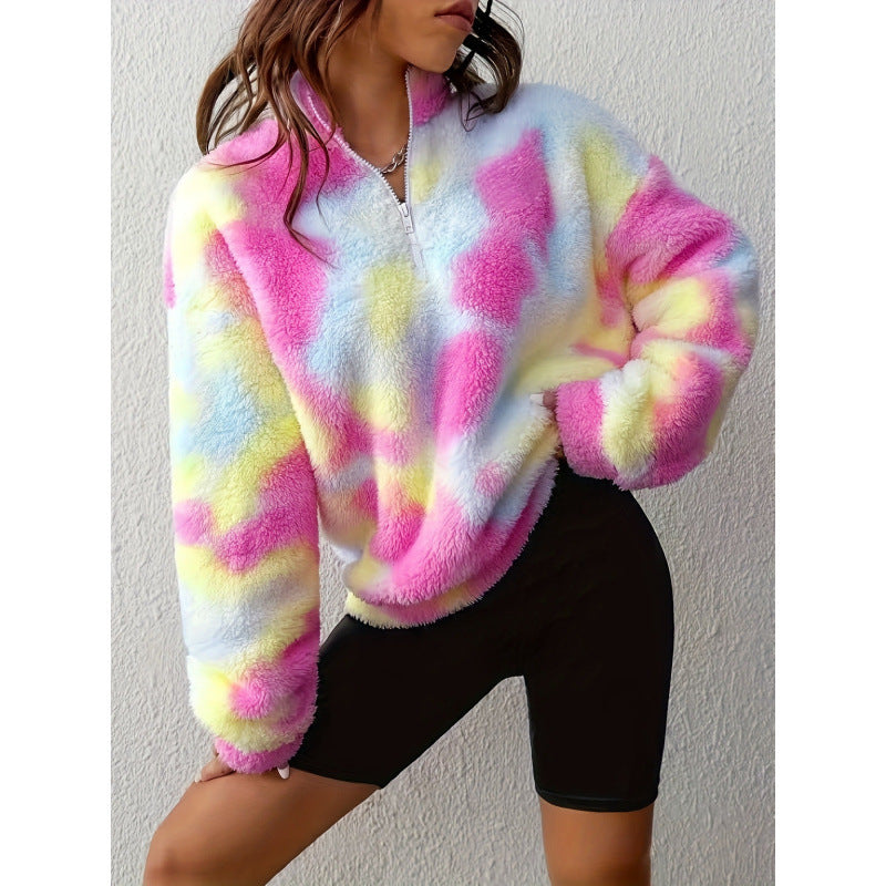 Damen kuscheliger Fleece-Pullover mit halbem Reißverschluss Drune