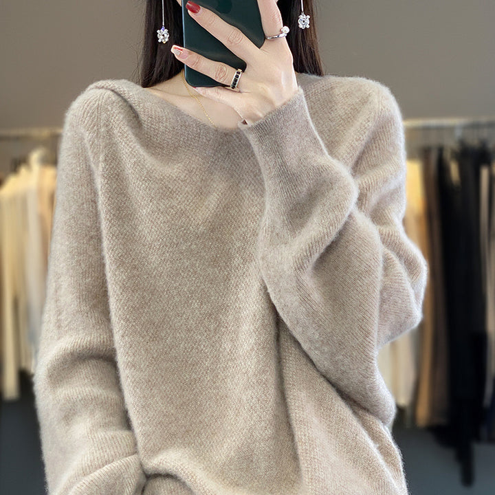 Damen lässiger Pullover mit voluminösen Ärmeln und V-Ausschnitt Drune