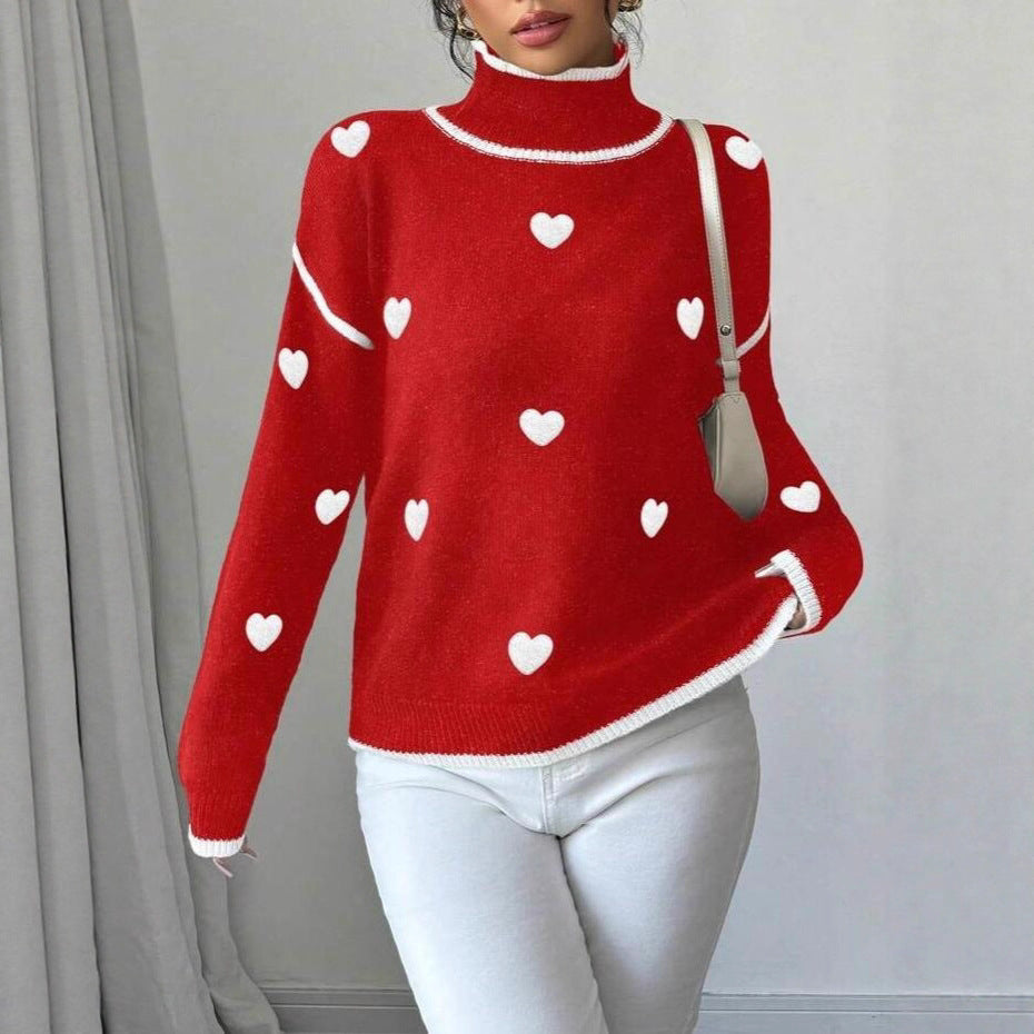 Damen Kuscheliger Rollkragenpullover mit Herz-Muster Drune