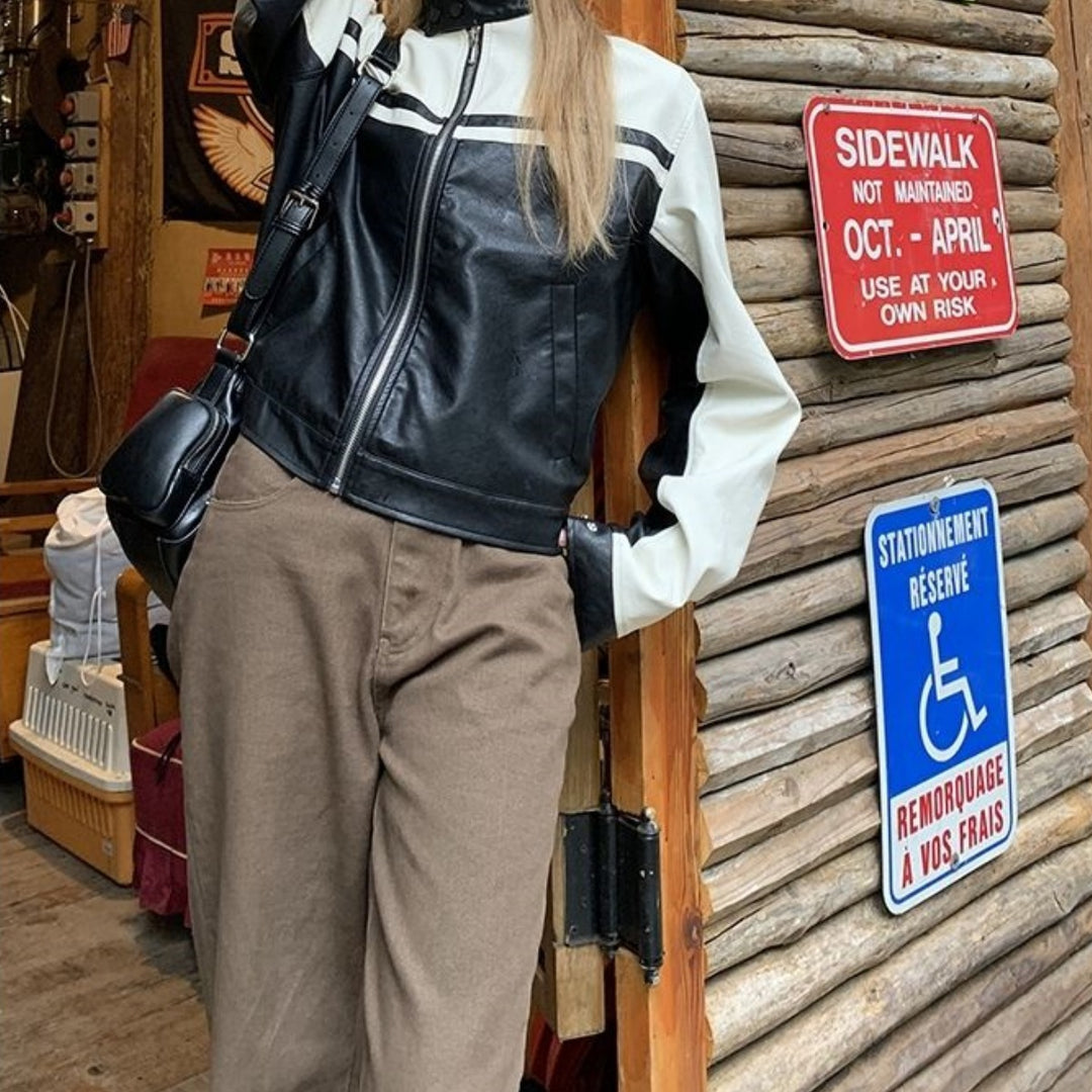 Damen stylische Sportjacke mit kontrastierenden Streifen und hochgeschlossenem Kragen Drune