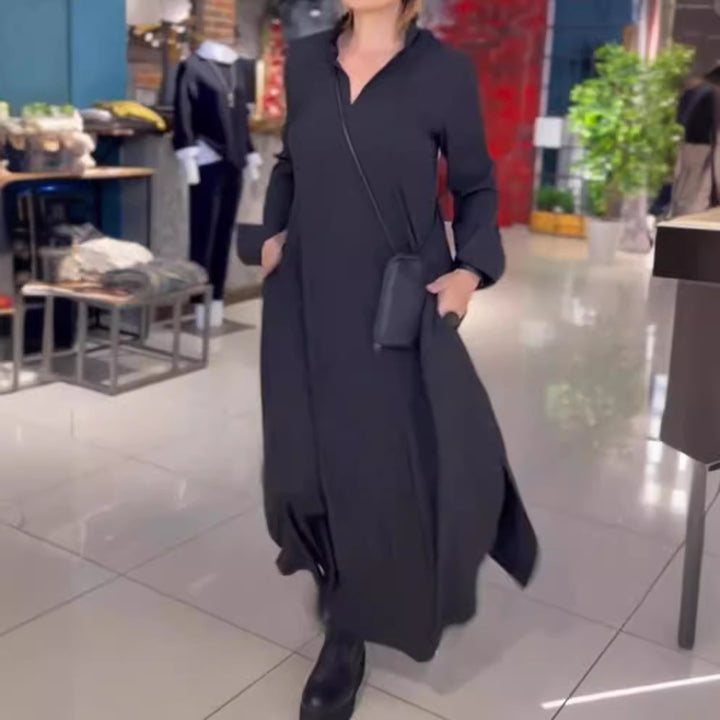Damen Maxikleid mit elegantem Kragen und praktischem Taschendesign Drune