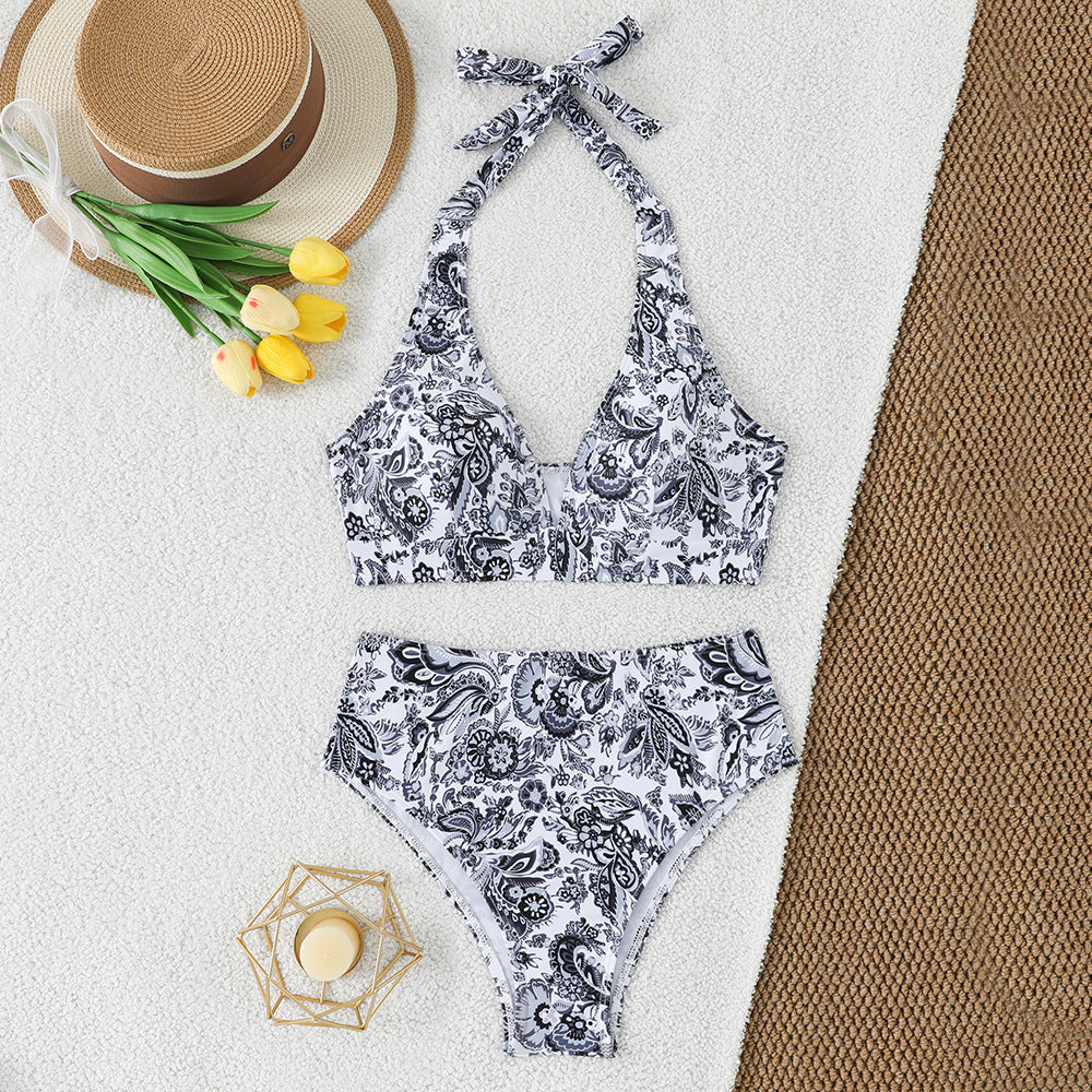 Damen Hochtailliertes Bikini-Set mit floralem Design und verspieltem Halteroberteil Drune