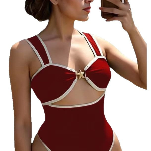 Damen Einteiler Badeanzug mit elegantem Schnitt und verstellbaren Trägern Drune