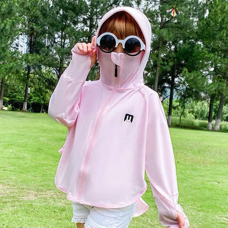 Unisex nan UV-Schutz Kapuzenjacke für Kinder mit integrierter Gesichtsmaske und Daumenlöchern  Drune