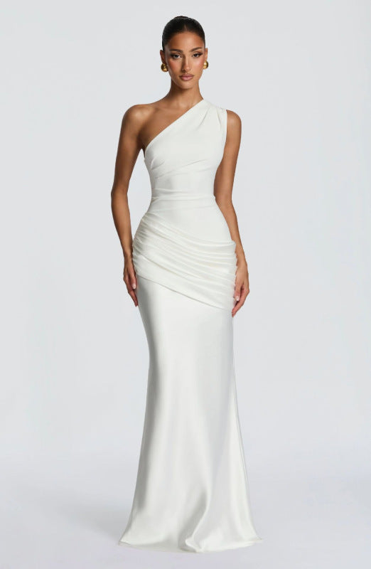 Damen Elegantes Abendkleid mit Off-Shoulder-Design und Fließendem Cape Drune