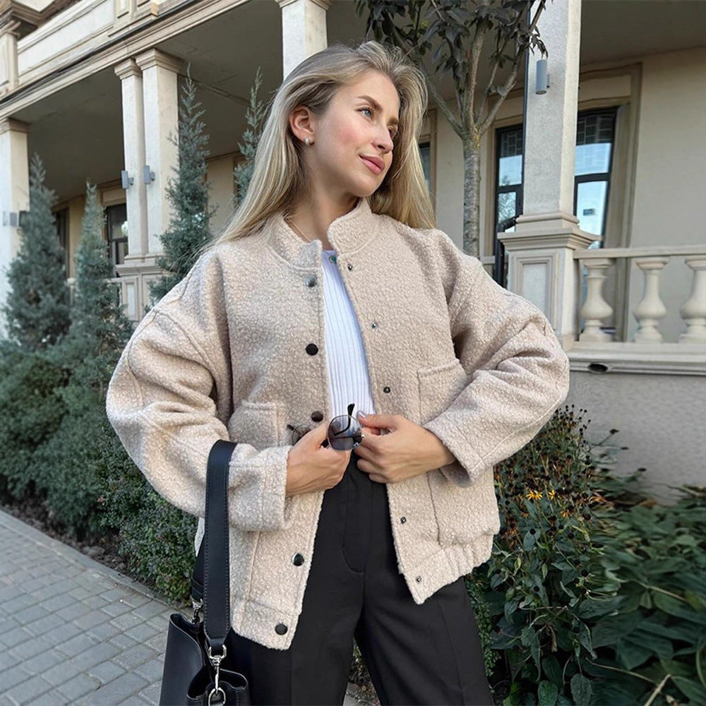 Damen Oversized Fleecejacke mit Druckknöpfen und praktischen Taschen Drune