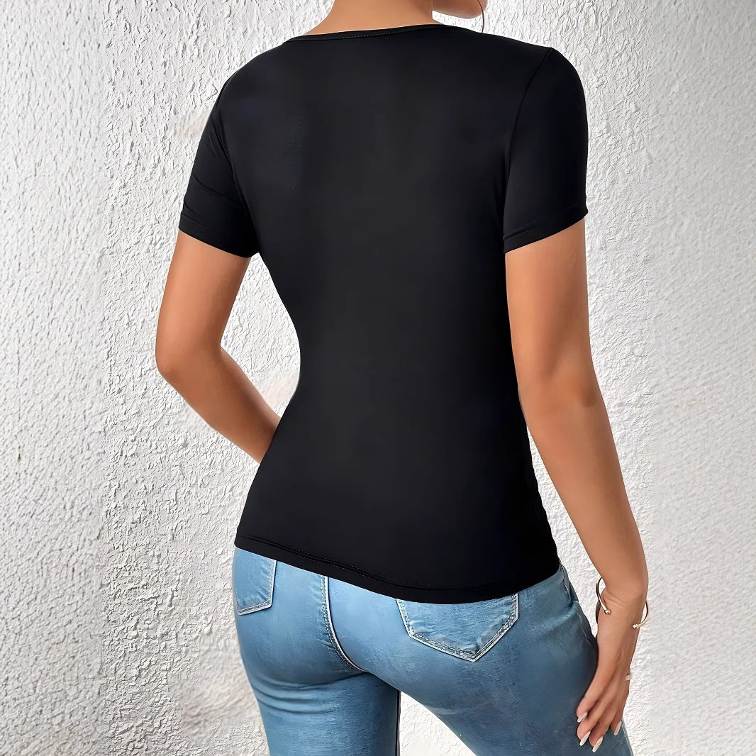 Damen Body mit tiefem V-Ausschnitt und transparenter Netzeinsätzen Drune