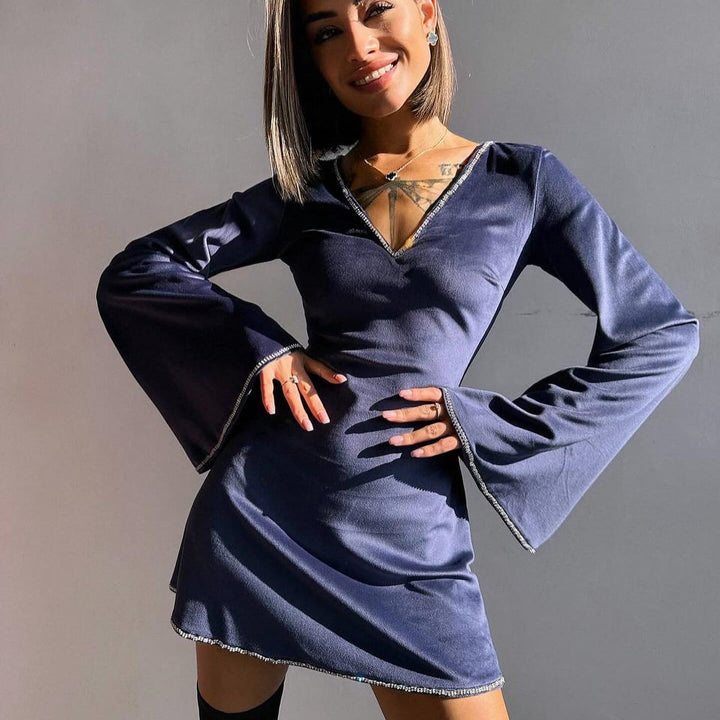 Damen Minikleid mit V-Ausschnitt und oversized Ärmeln Drune