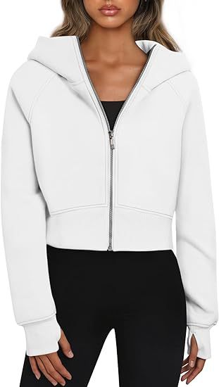 Damen Cropped Sweatjacke mit Reißverschluss und Kapuze Drune