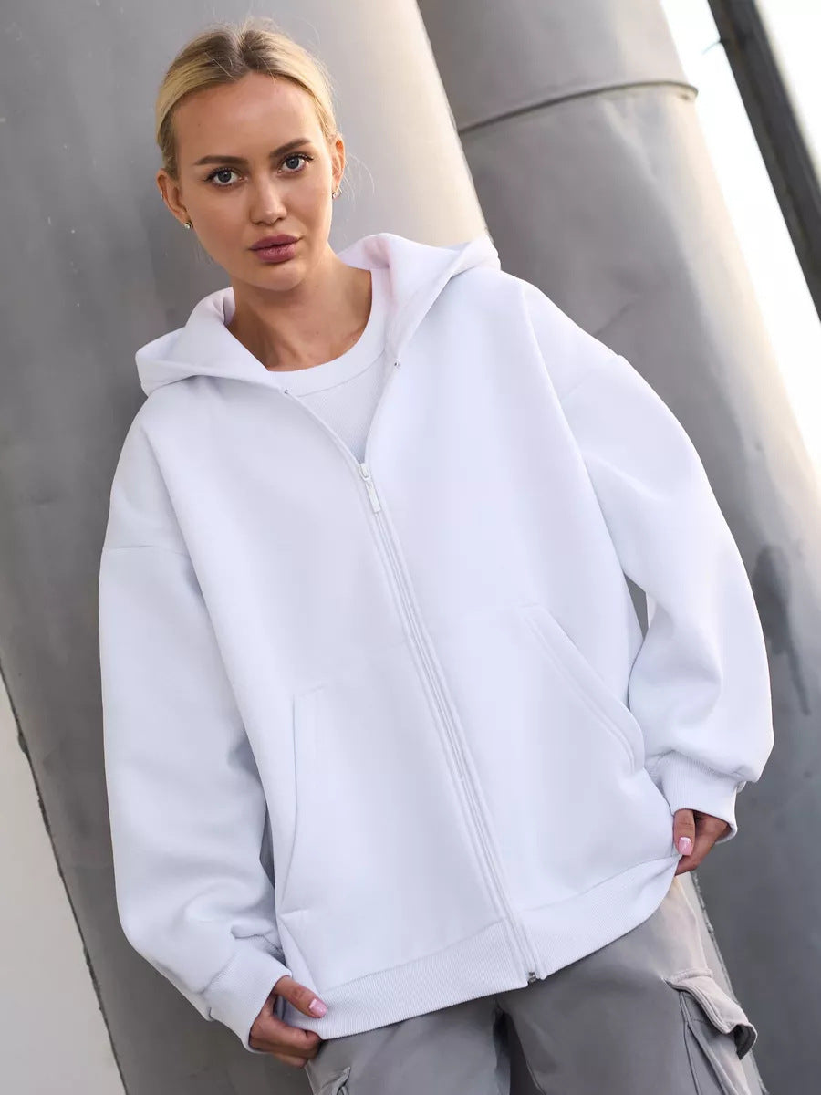 Damen oversized Kapuzenjacke mit durchgehendem Reißverschluss Drune
