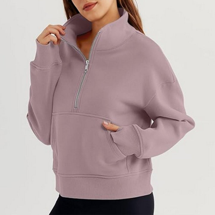 Damen lässiger Pullover mit hohem Kragen und kurzer Reißverschluss Drune