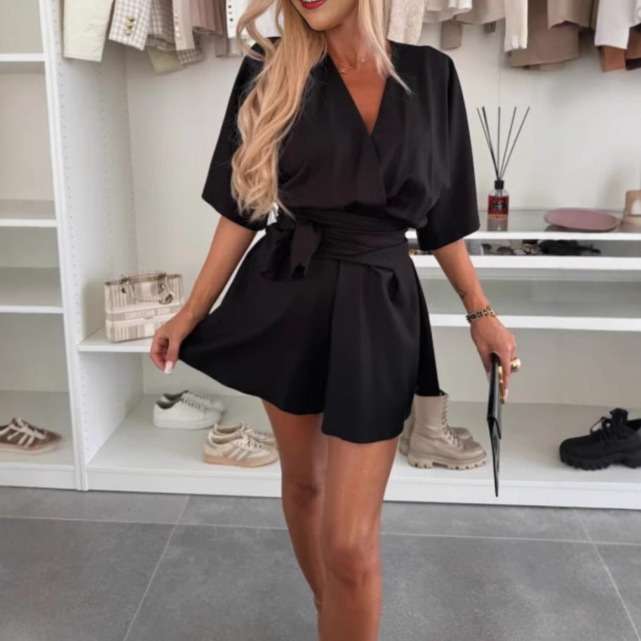 Damen Wickelkleid mit luftigen Ärmeln und eleganter Taillierung Drune