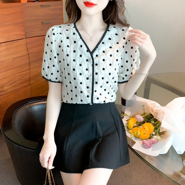 Damen Bluse mit Punkten und Knopfdetails Drune