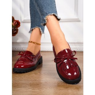 Damen nan Lackleder-Quasten-Loafer mit Fransenblatt und profilierter Gummisohle Drune