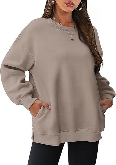 Damen nan lässiger Oversize-Sweatpullover mit seitlichen Eingrifftaschen, geripptem Saum und überschnittener Schulter Drune